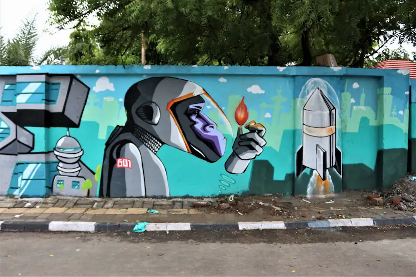 400 feet long graffiti street art in indore smart city 3 done by wickedbroz artist