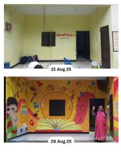 Before After of wall art for Anganwadi near Indore